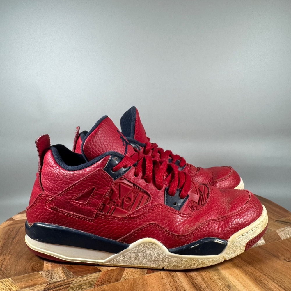Air Jordan 4 Retro TD Fiba Red Navy Blue Kids 2.5Y Basketball Shoes BQ7669 617